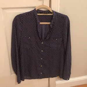 Zara Navy and white polka dot blouse